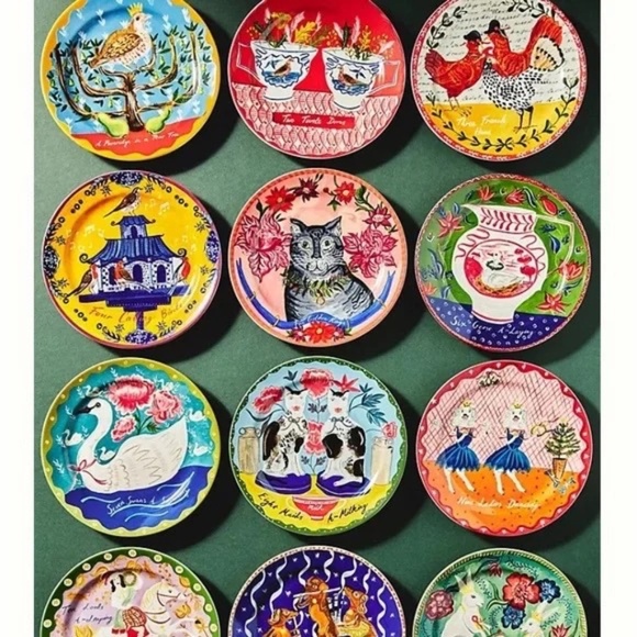 Anthropologie Emily Maude 12 Days Christmas  3 French Hens Dessert Plate - Picture 2 of 2